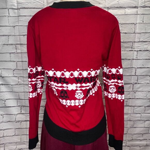 Star Wars Womens Red Ugly Christmas Button Front Cardigan Sweater Size Medium - Picture 4 of 6